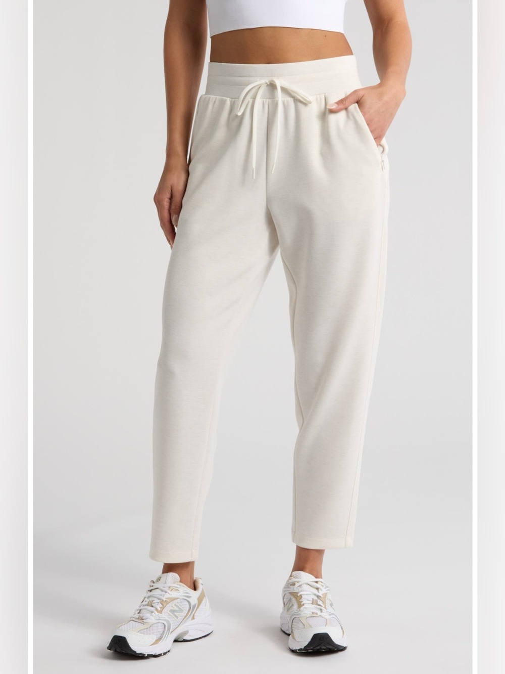 Zella Soft Luxe High Waist Ankle Pants Size L Beige Ivory Heather NWOT